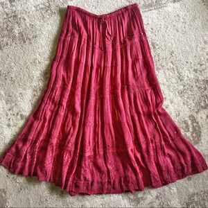 Vintage Flowy Skirt Boho Just Cruising Maxi Long Maroon Burgundy Sequins Loose